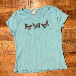 Ally B Light Blue Short Sleeve Butterfly Shirt Size Medium 10/12